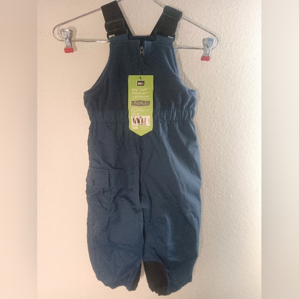 REI Timber Mountain Toddler Fleece-Lined Snow Bib overalls Blue/Teal  18 Mos New